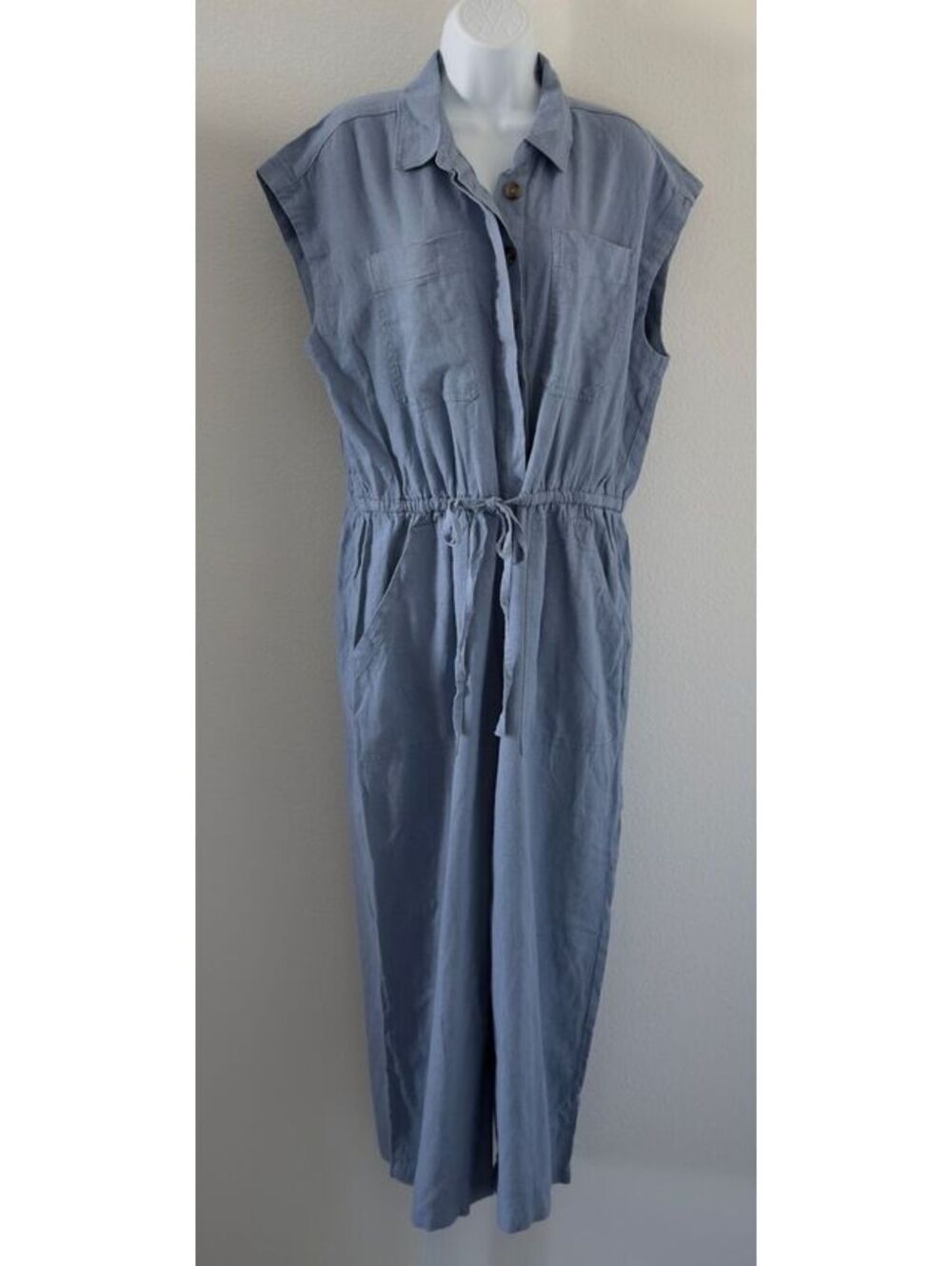 Universal Thread Blue Linen Drawstring Waist Jumpsuit Women Size 16